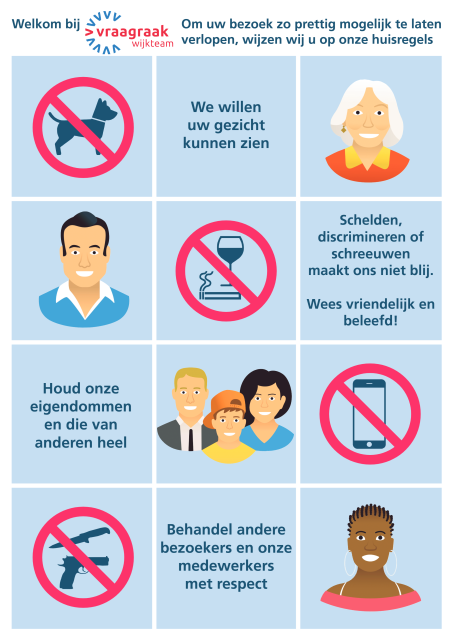 Huisregels Vraag Raak Maassluis, tekstvariant onder afbeelding.