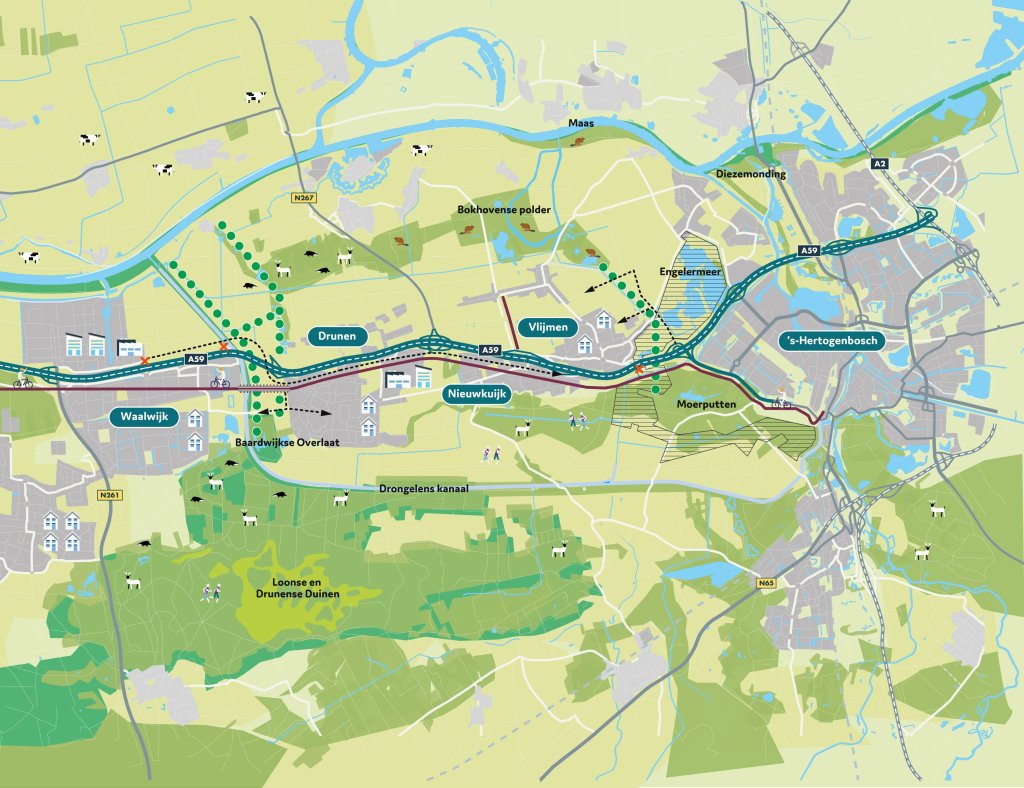 Op deze overzichtskaart worden de wijzigingen weergegeven zoals onder de afbeelding wordt beschreven.
