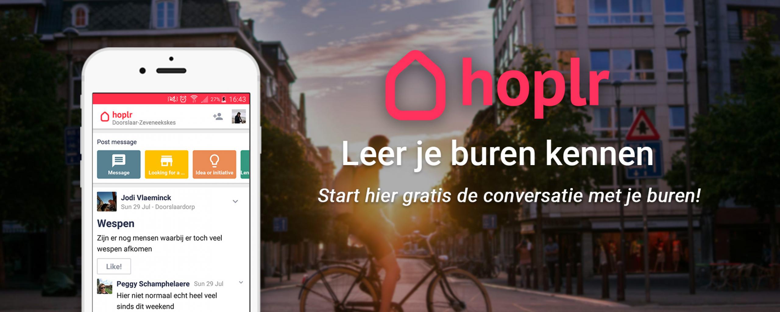 Foto waarop app van Hoplr wordt getoond op een smartphone