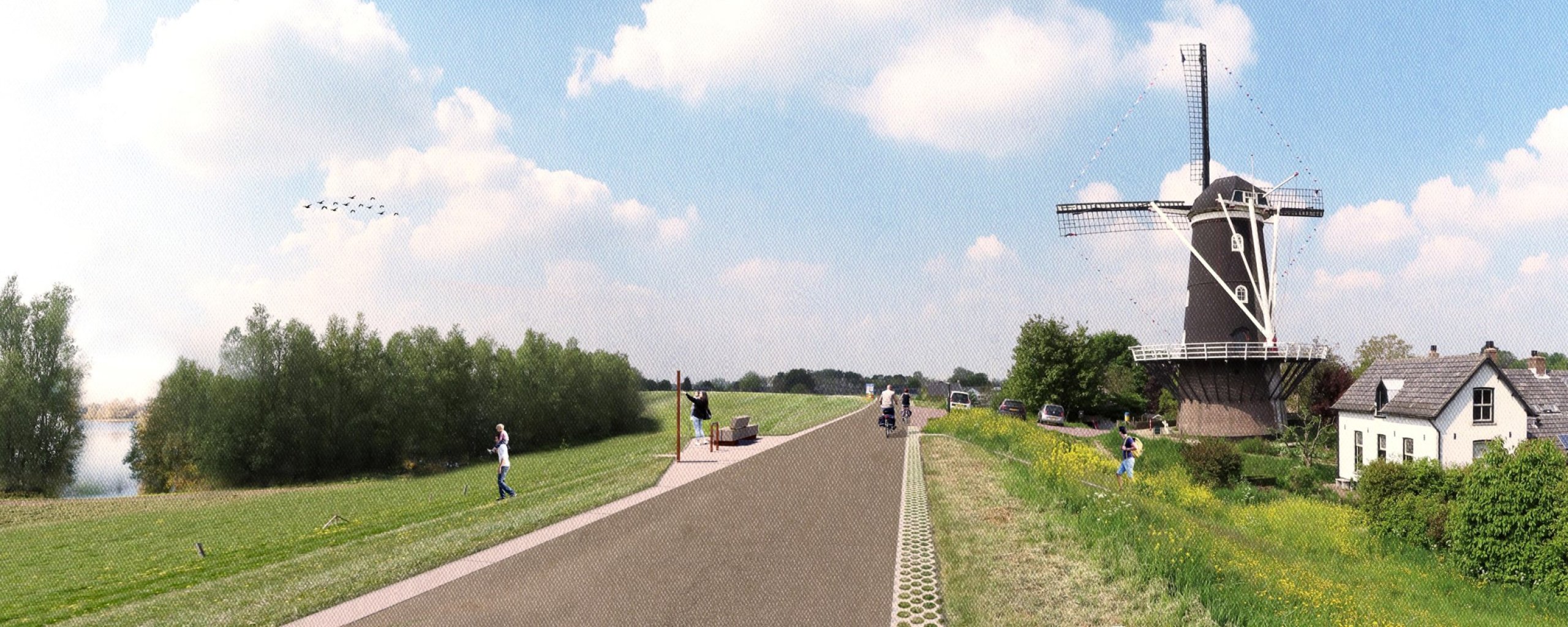 Impressie van de Gastvrije Waaldijk met molen