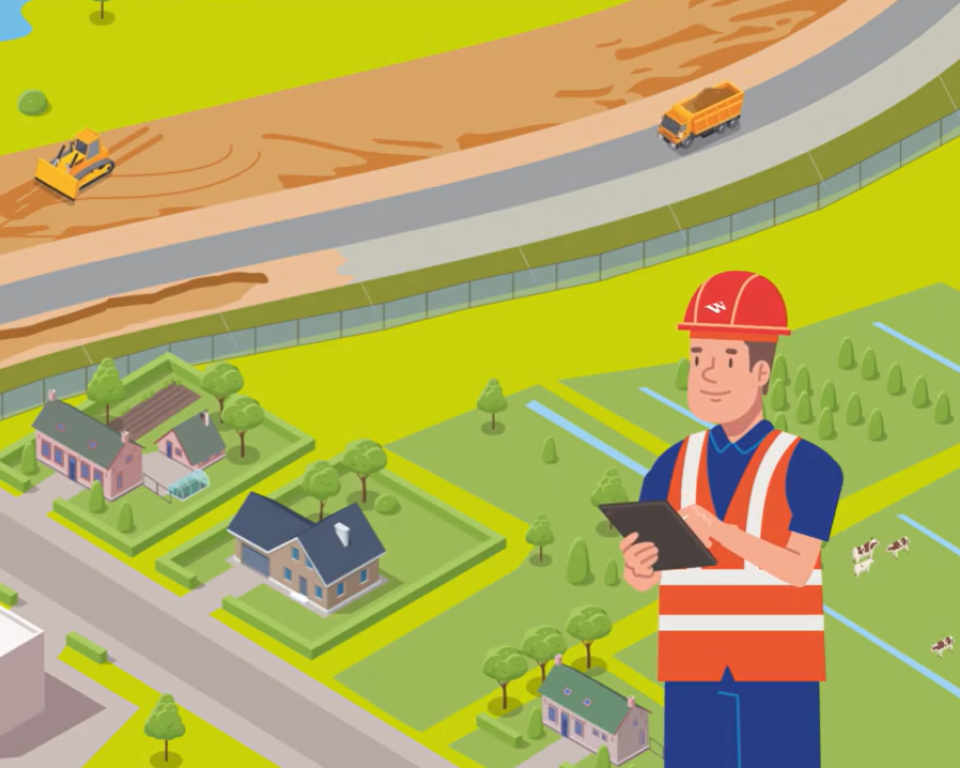 Screenshot van de animatie schade bij werkzaamheden