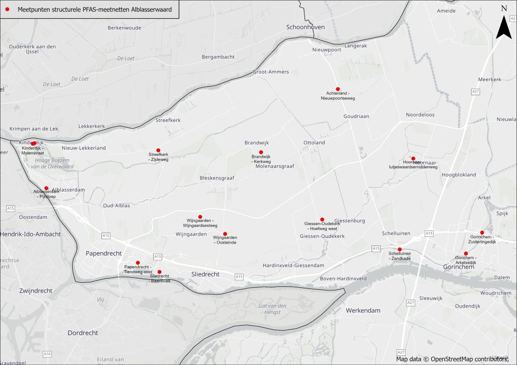 Pfas meetlocaties Alblasserwaard