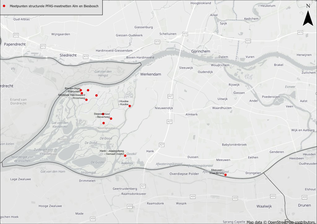 Pfas meetlocaties Alm en Biesbosch