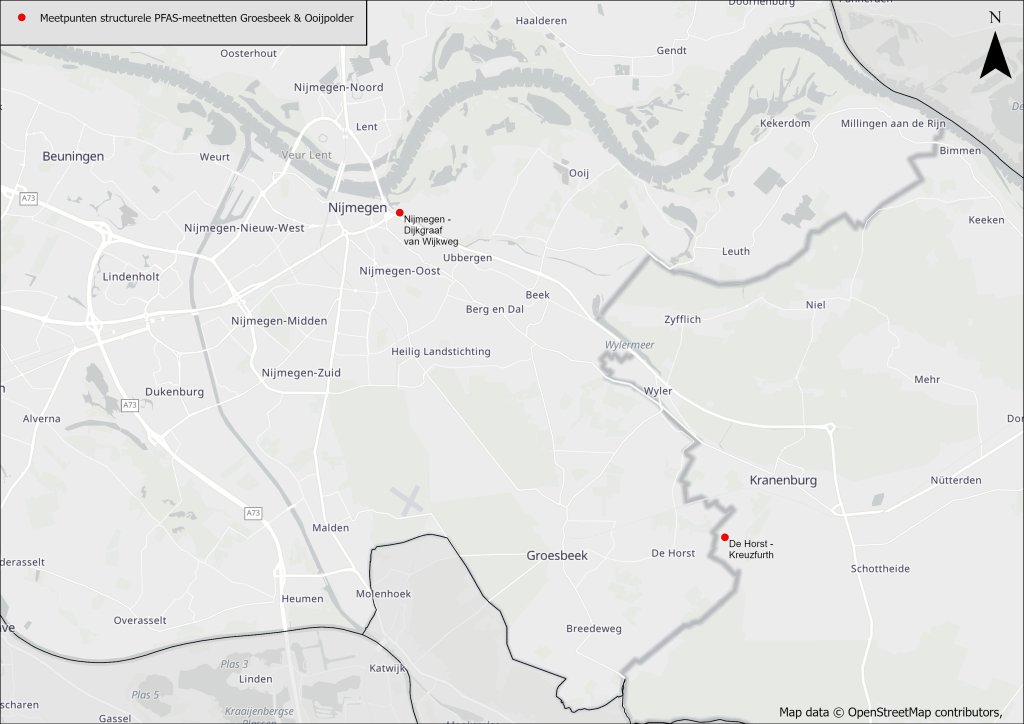 Pfas meetlocaties Groesbeek & Ooijpolder