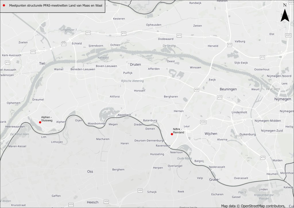 Pfas meetlocaties Land van Maas en Waal