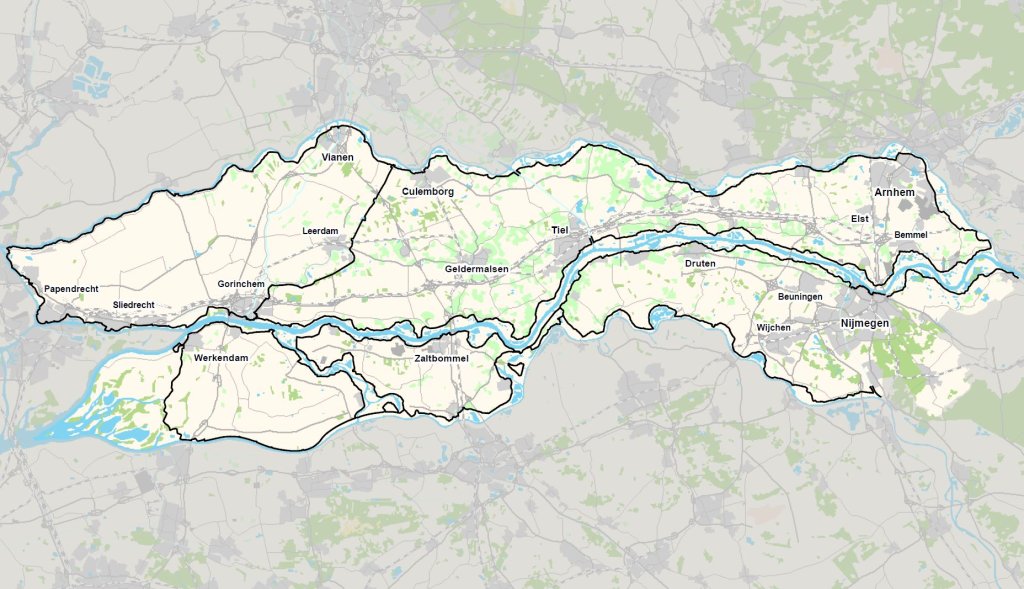 kaart dijken rivierengebied