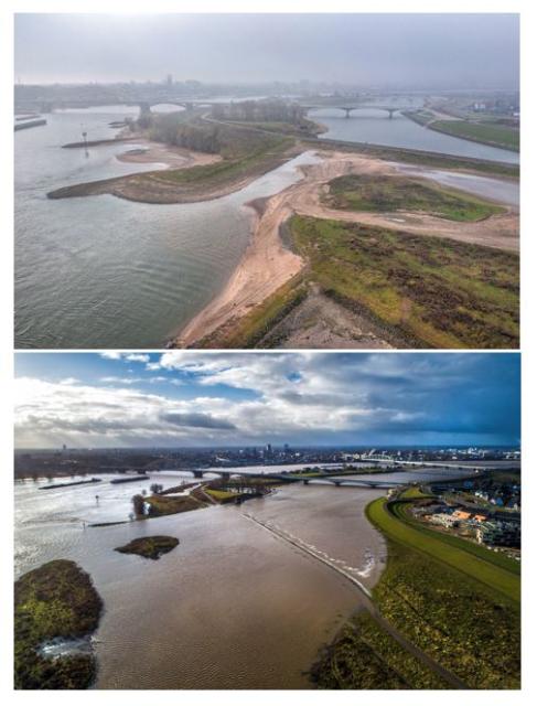 Hoog en laag water bij Nijmegen