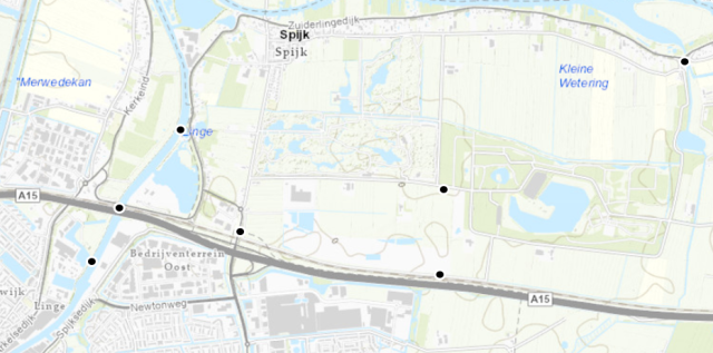 Monitoringspunten rond de golfbaan