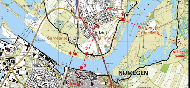 Kaart Waal bij Nijmegen