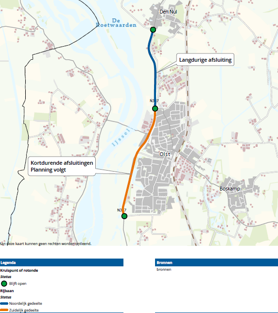 Kaart met locaties afsluitingen N337