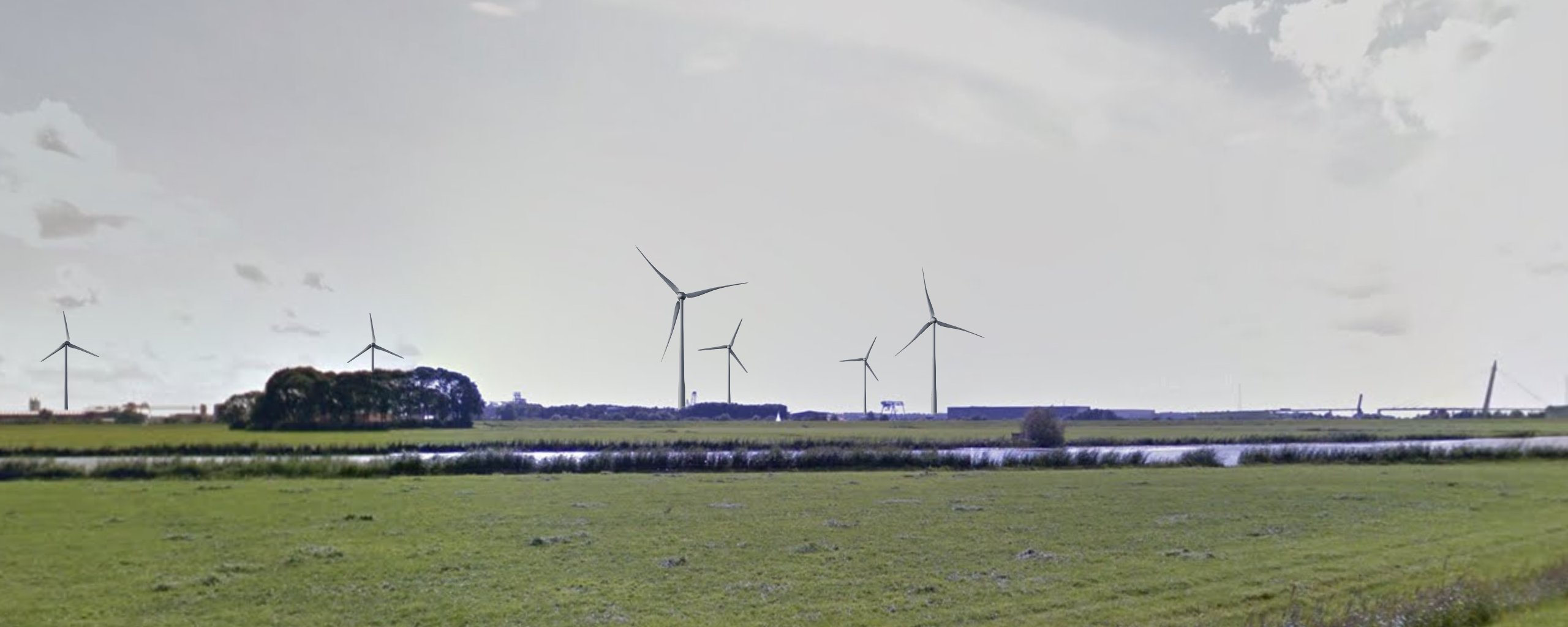 visualisatie van hoe het gebied er uit ziet met windmolens