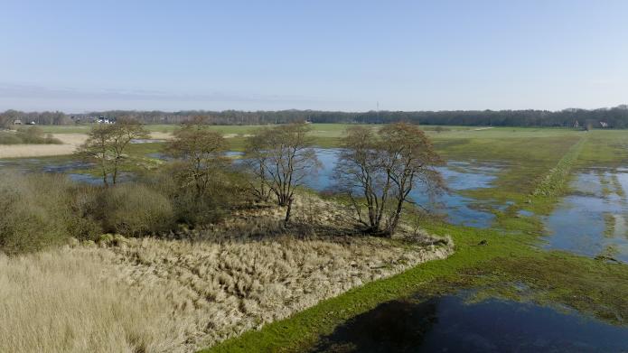 dronefoto van het gebied Vledders en Leijerhooilanden