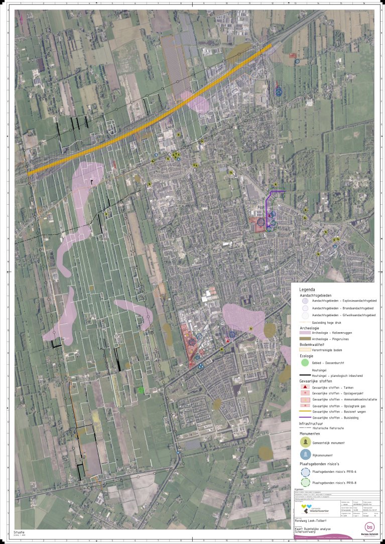 Kaart van gebied met daarop verschillende aandachtspunten voor de analyse