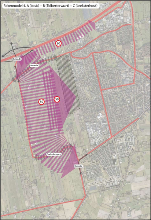 Kaart Rekenmodel 4. A (basis) + B (Tolbertervaart) 4 C (Leeksterhout)