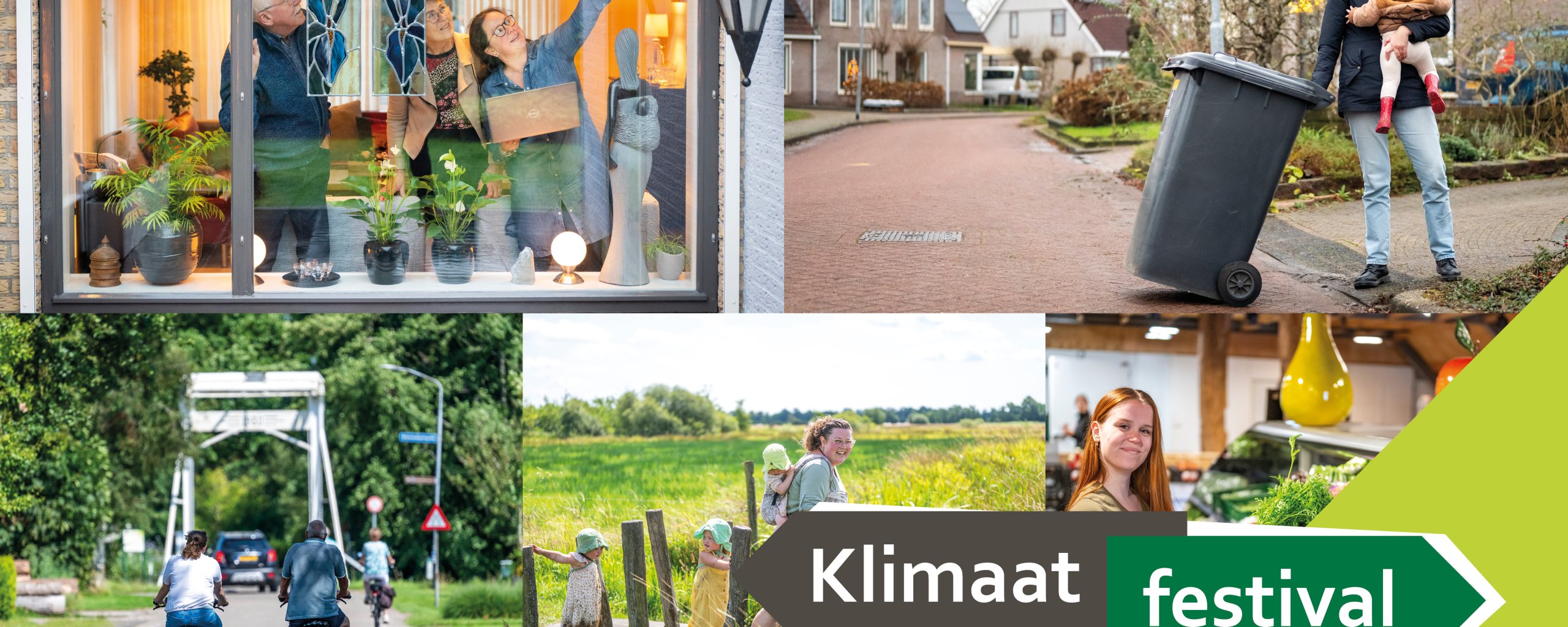 Collage over de 5 thema's van het klimaatfestival