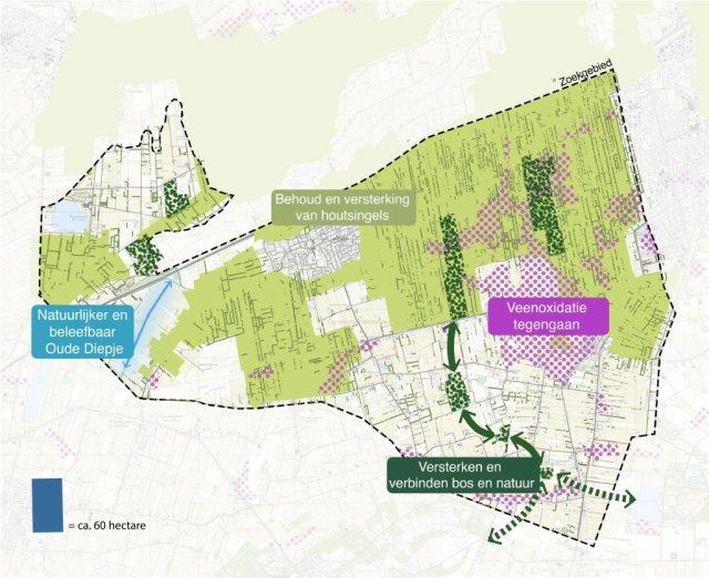 Afbeelding 1: Het zoekgebied met bijhorende landschappelijke opgaves