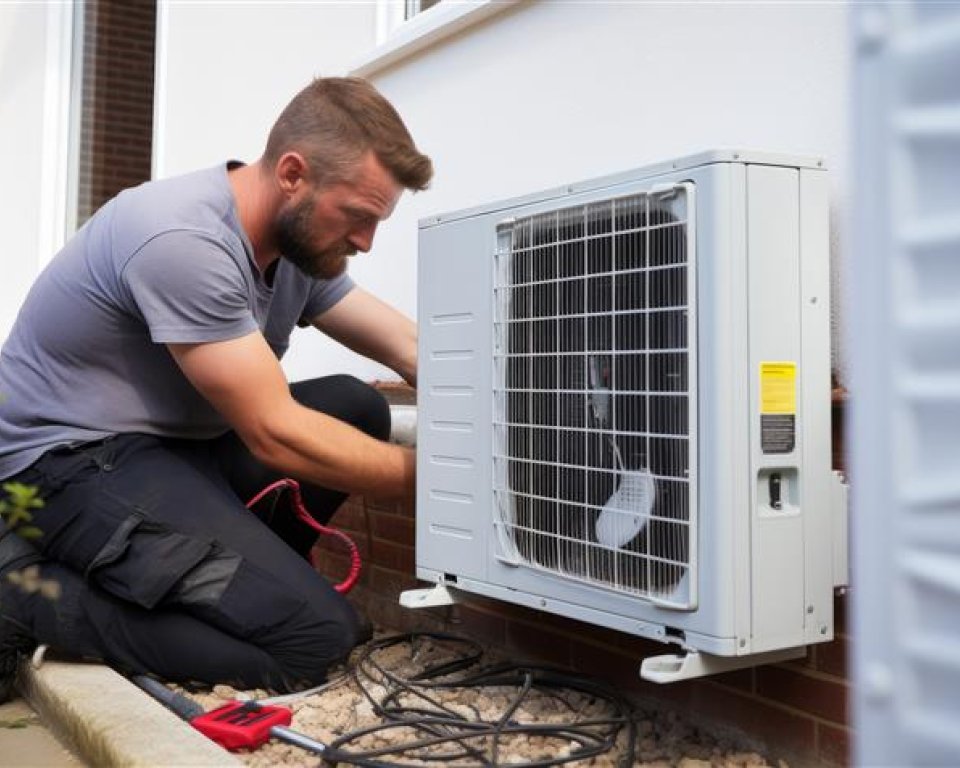 Man installeert warmtepomp