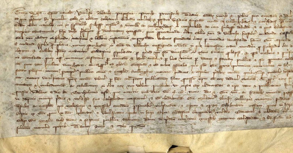 De eerste vermelding van ‘Stellingwarf’ in een bisschoppelijke oorkonde geschreven in het Latijn, 1309 (Utrechts Archief).