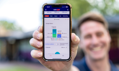 Ondernemers met energie-app op zijn telefoon