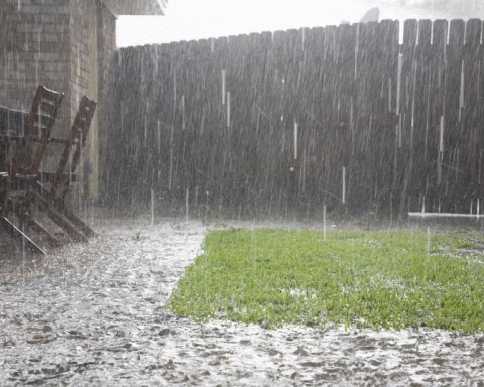 Heftige regenval in de achtertuin