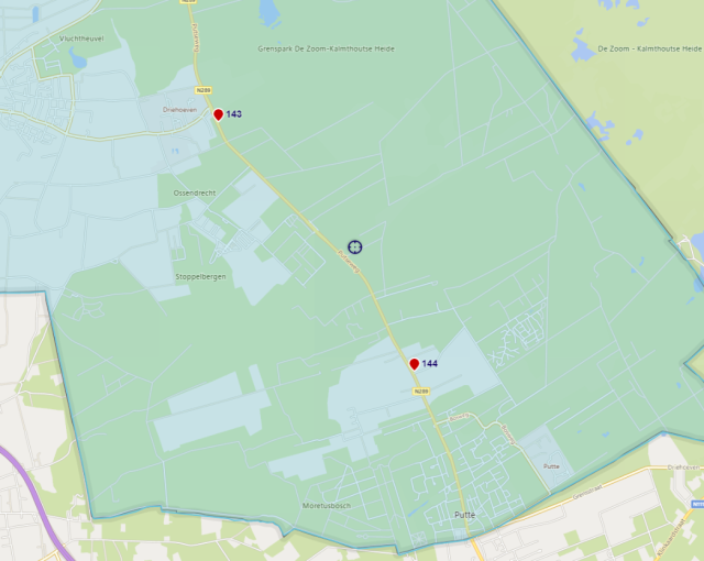Kaart locaties wegwerkzaamheden Putseweg Ossendrecht Putte