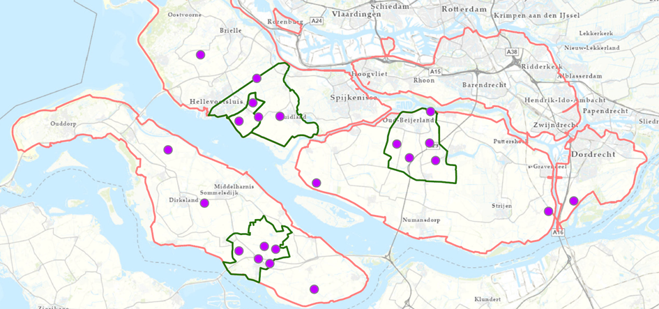 Kaart met projectgebieden en meetpunten