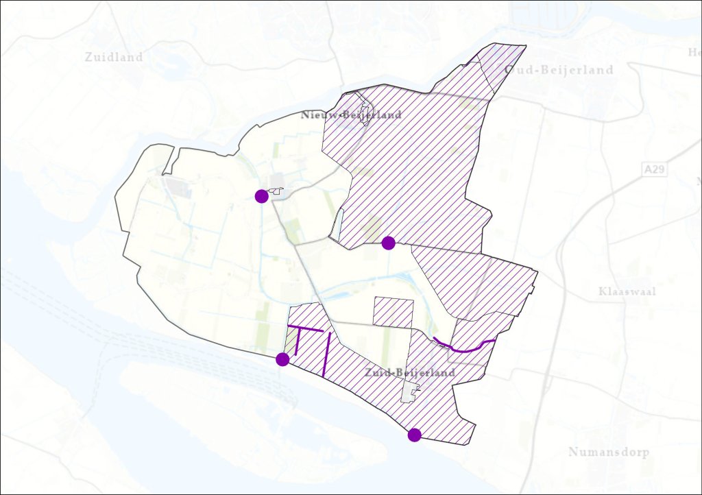 Kaartje Hoeksche Waard zuidwest