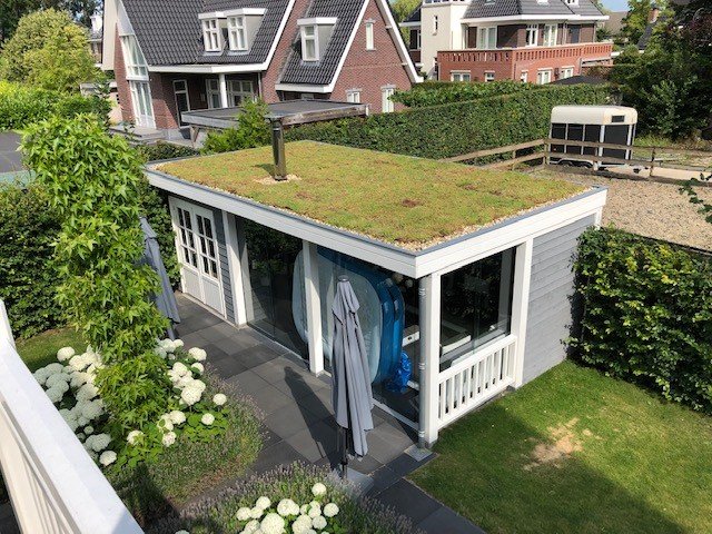 Tuinhuis met groen dak
