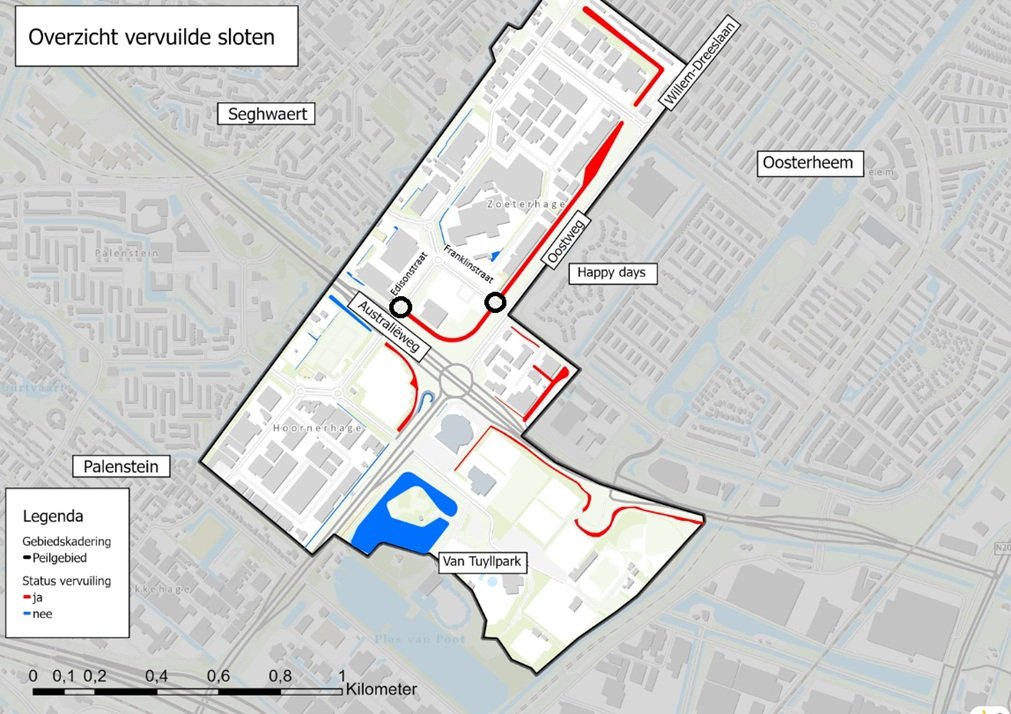 Map showing polluted ditches in Van Tuyllpark, September 2026