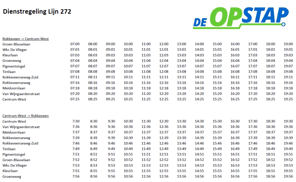Timetable for the De Opstap neighborhood bus