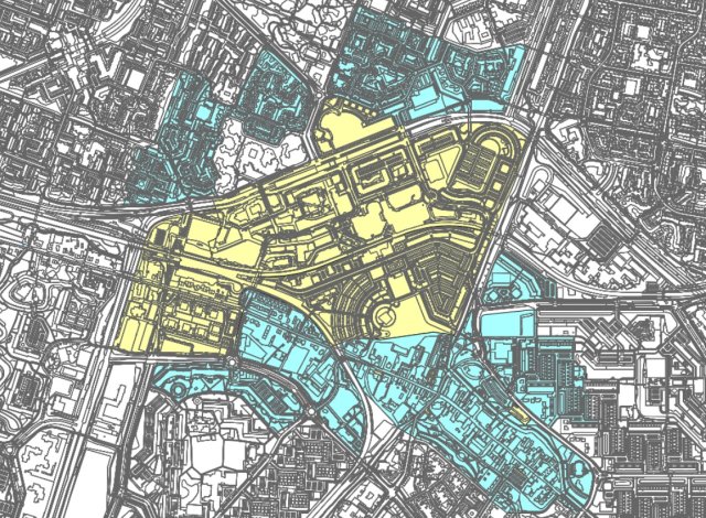Map showing blue zones and paid parking in downtown Zoetermeer area