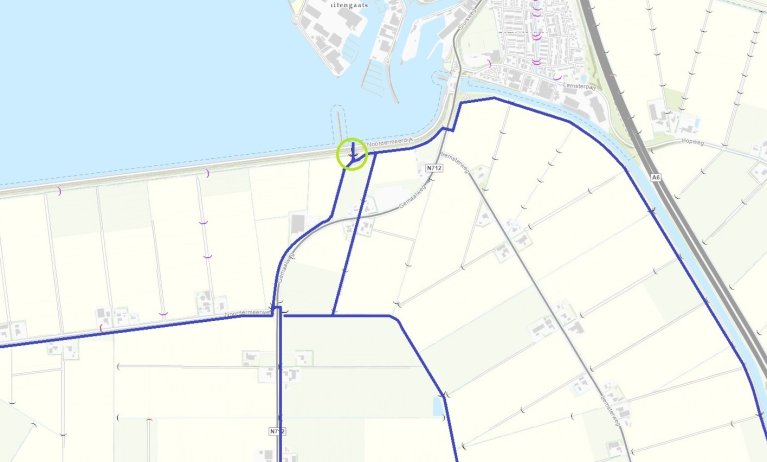 Kaart met locatie inlaat Lemmer/Rutten