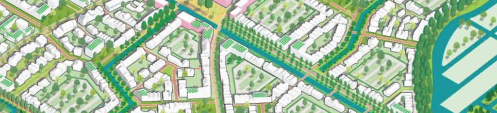 Impressie van het Middengebied Zuidplaspolder, landkaart met huizen, straten en groen