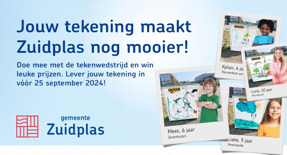 Jouw tekening maakt Zuidplas nog mooier! Doe mee met de tekenwedstrijd en win  leuke prijzen. Lever jouw tekening in  vóór 25 september 2024!