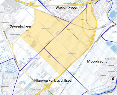 Een kaart verbeelding van de grenzen van Cortelande
